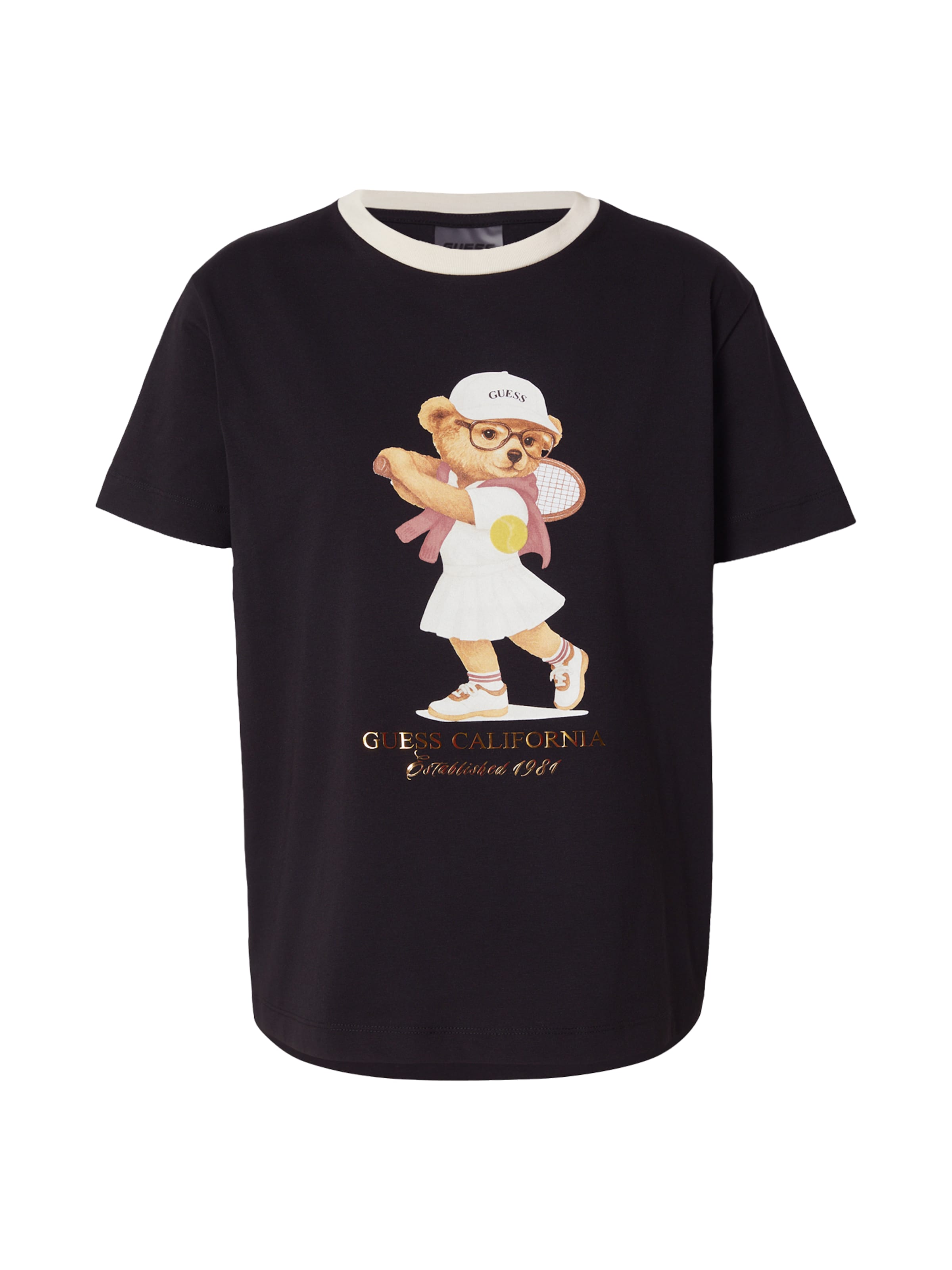 GUESS Тениска 'TENNIS LADY BEAR' в черно: отпред