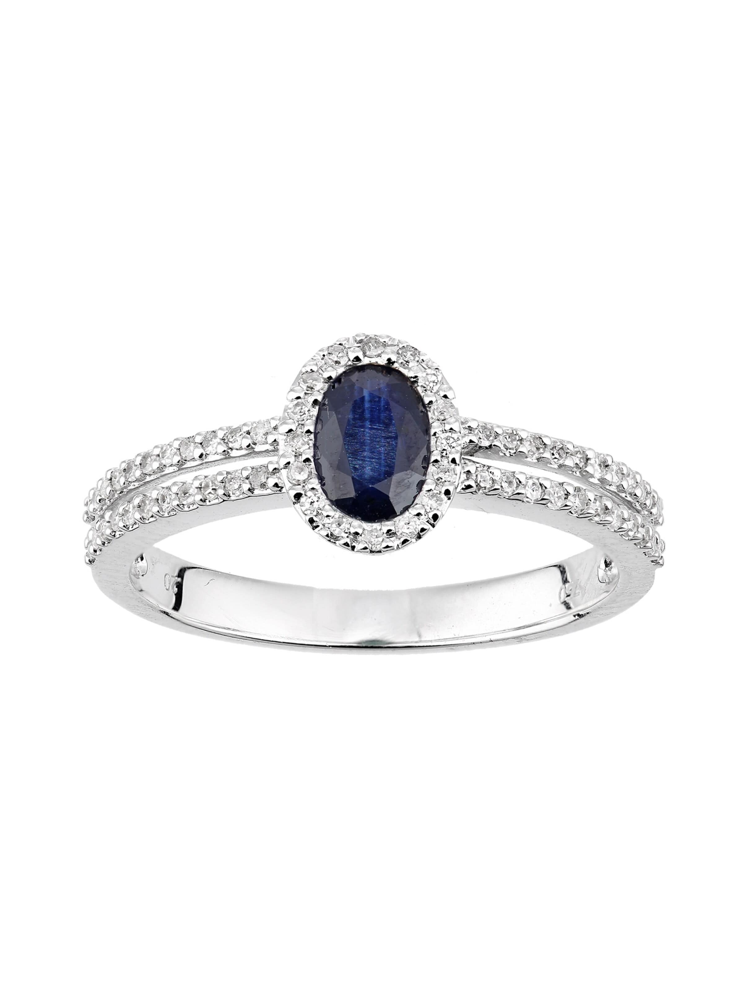DIAMANT LETERNEL Ring 'Ring aus 750 Weißgold mit Diamant mit Saphir'‌‌‌‌‌‌‌ in Silber: Vorderseite