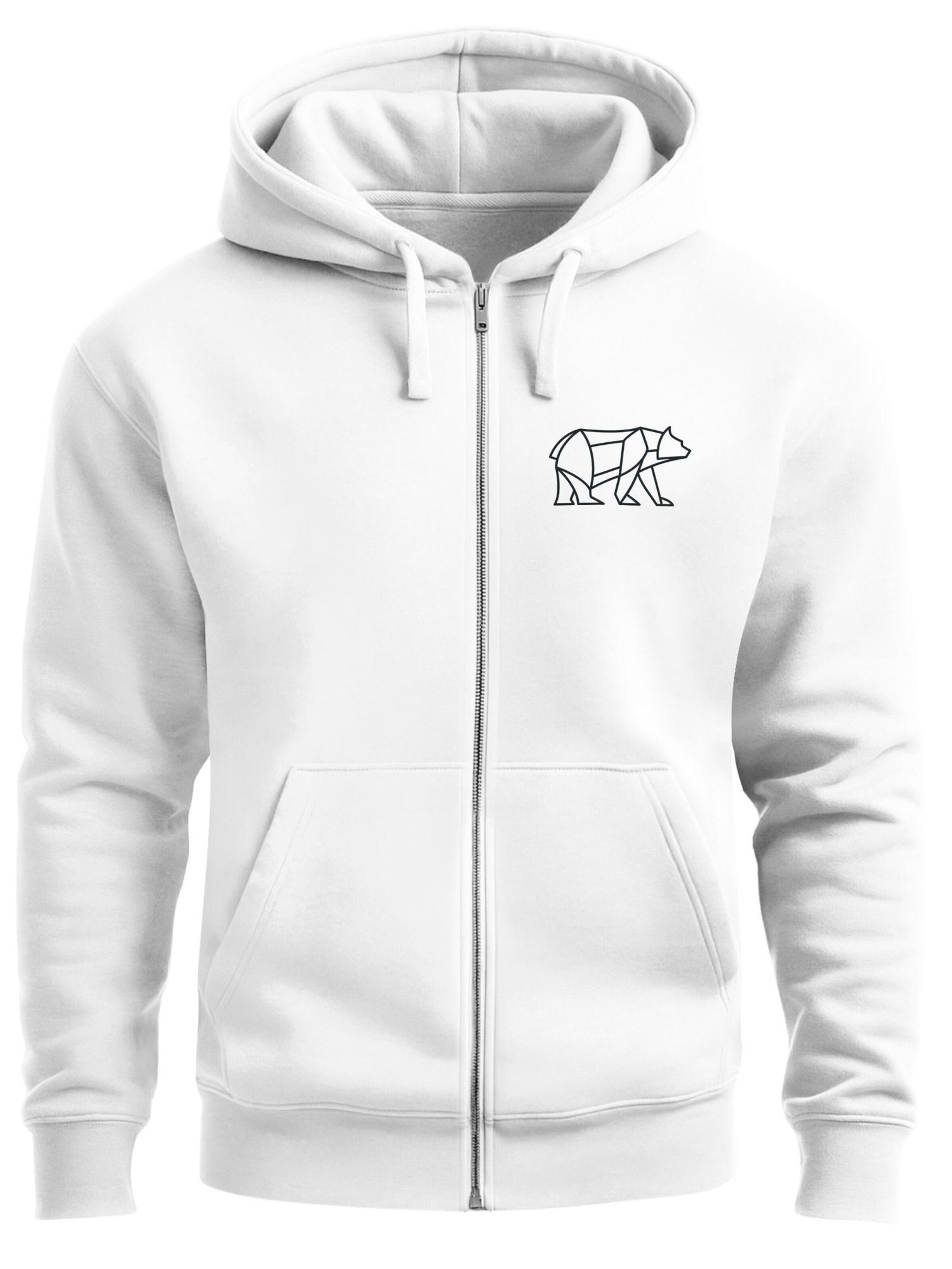 Neverless Zip-Up Hoodie 'Bär Lineart Polygon' in White: front