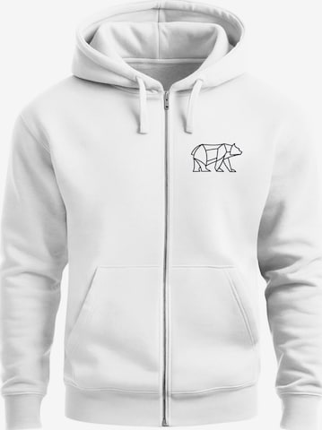 Neverless Zip-Up Hoodie 'Bär Lineart Polygon' in White: front