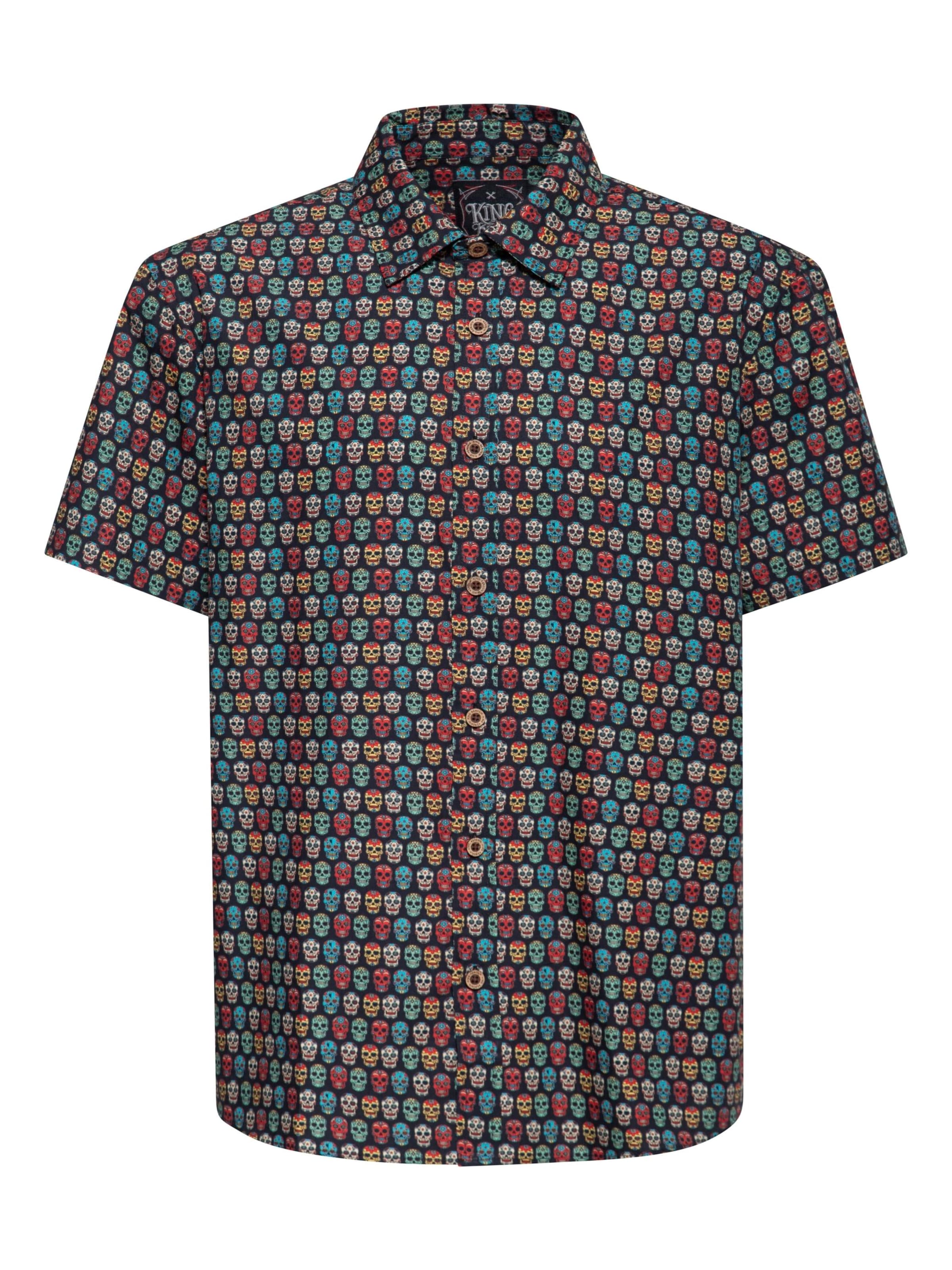 King Kerosin Regular fit Button Up Shirt 'Sugar Skull' in Black: front