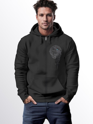 Neverless Zip-Up Hoodie 'Fenrir Kompass' in Black