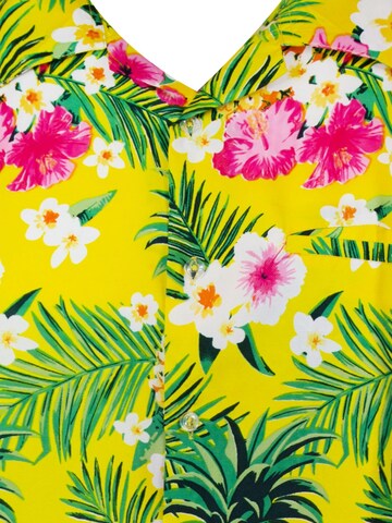 King Kameha Regular fit Button Up Shirt 'Pineapple Flowers' in Yellow