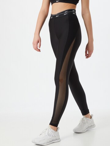 Skinny Pantaloni sport de la Reebok pe negru: față