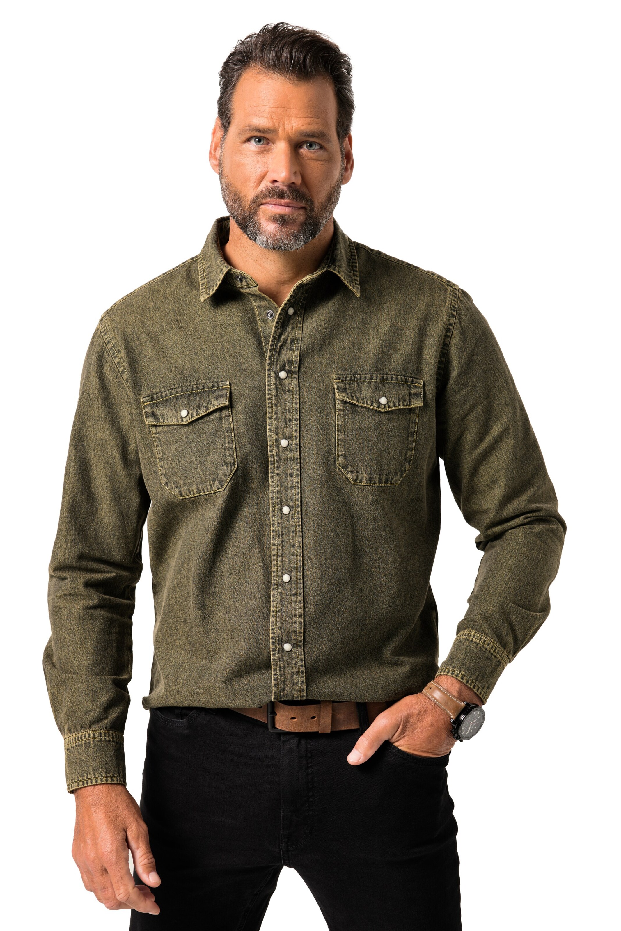 JP1880 Regular fit Overhemd in Groen: voorkant