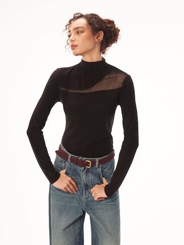 T-shirt 'YOLIGEX Rollkragen Top mit Mesh-Einsatz' yoligex en noir : devant