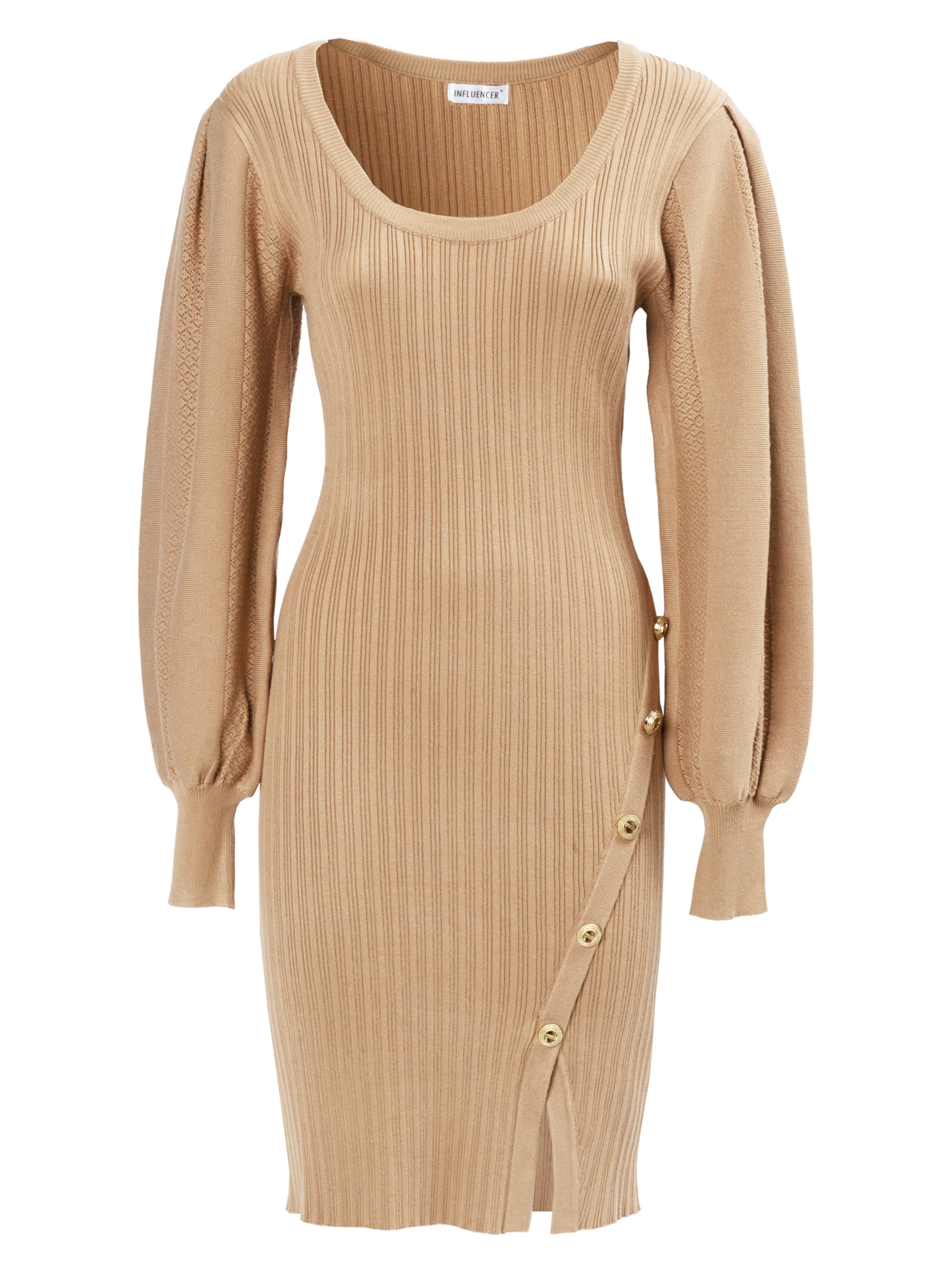 Influencer Pletené šaty - Béžová: predná strana