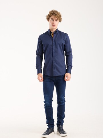 Slim fit Camicia 'Roma Iconic Satin Man Shirt Grey' di 7Camicie in blu