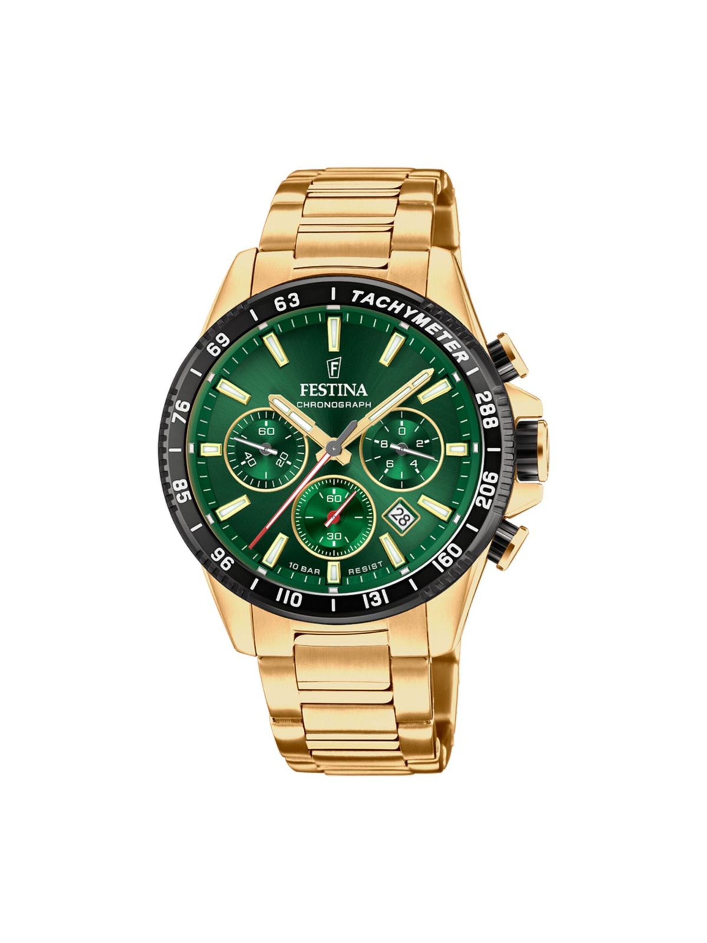 FESTINA Analogové hodinky 'Chronograph Timeless Chronograph' – zelená: přední strana