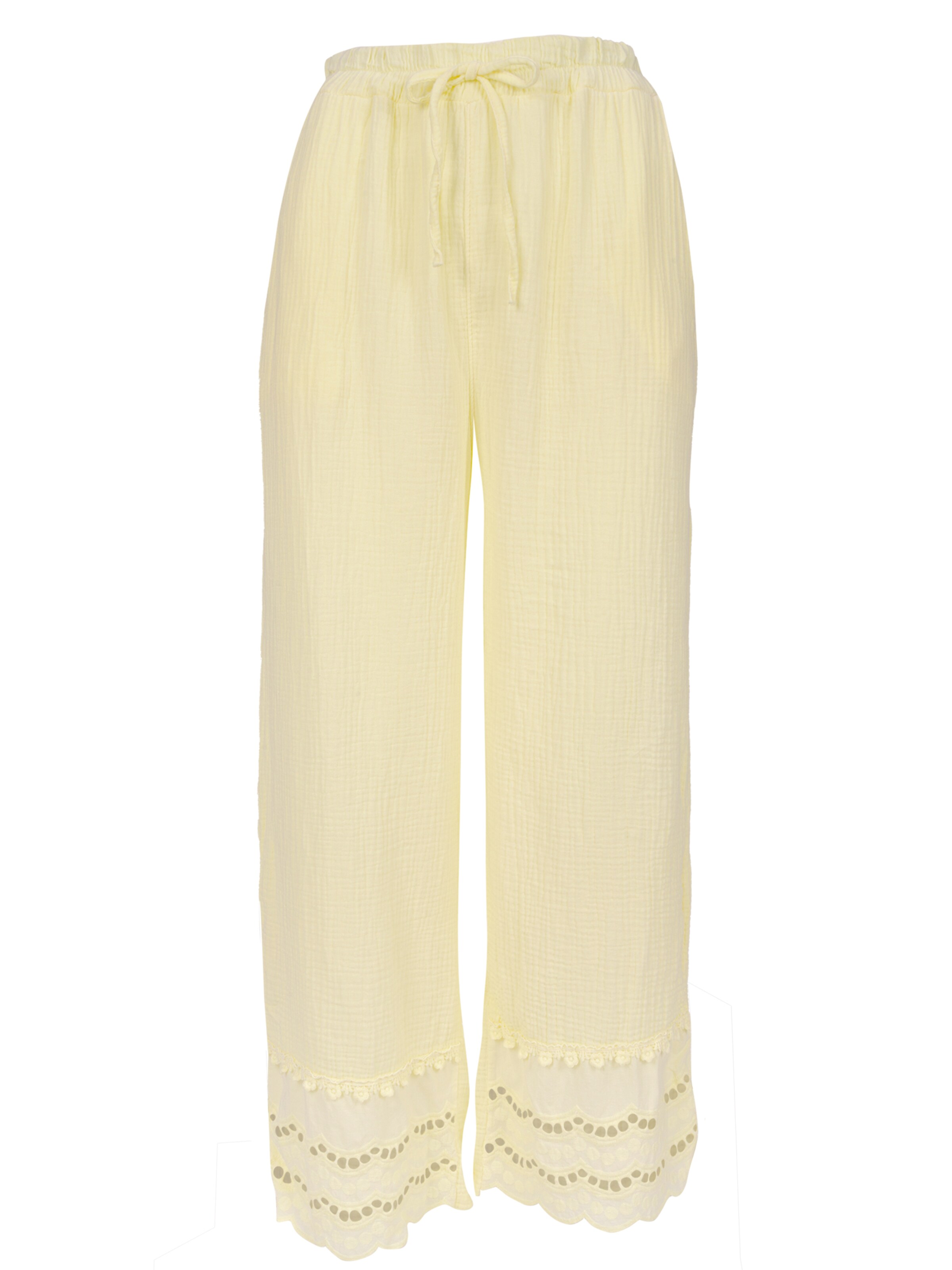 Seasons of April Wide leg Broek 'Ines' in Geel: voorkant