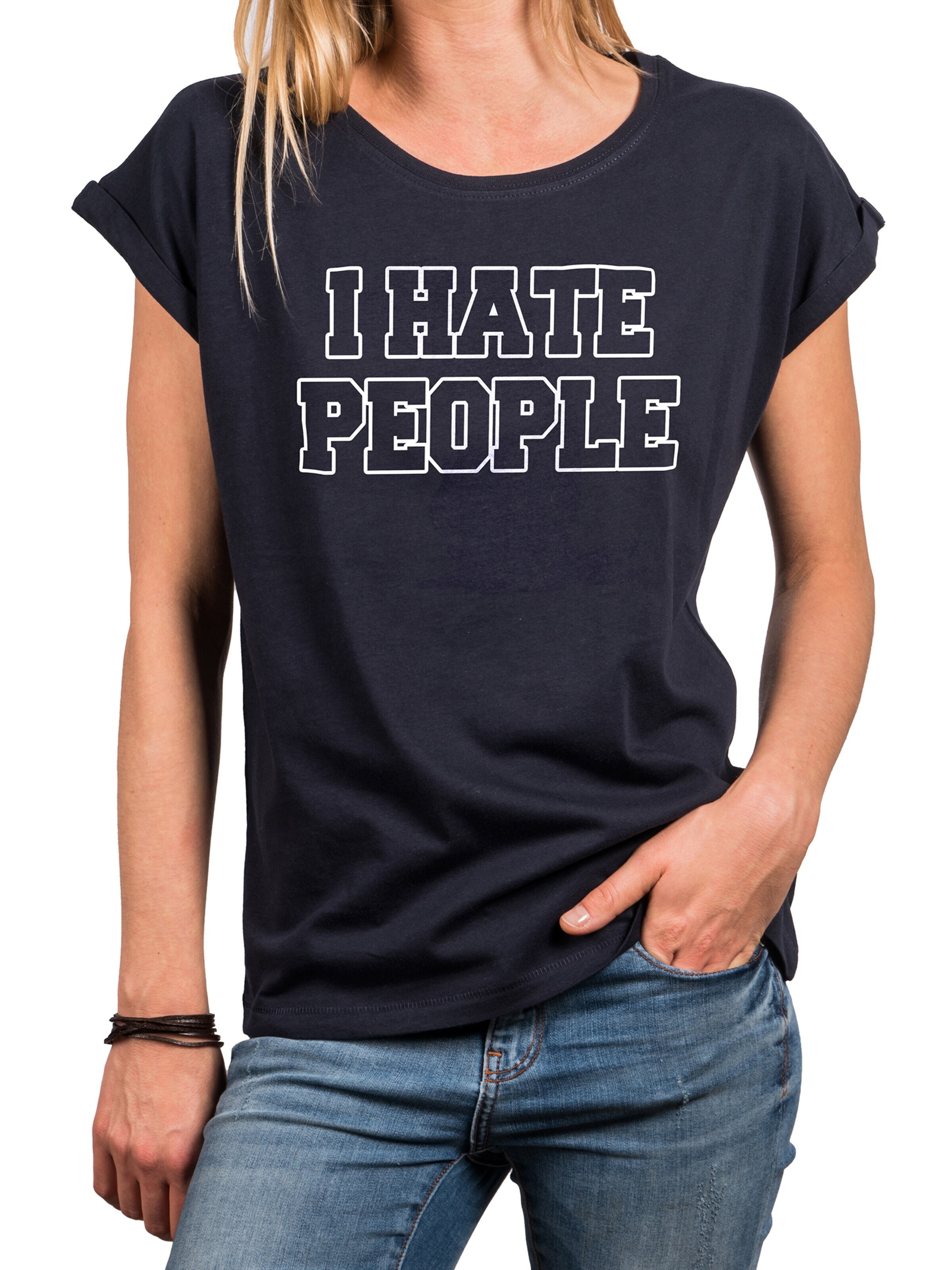 MAKAYA Shirt 'I hate People' in Blue