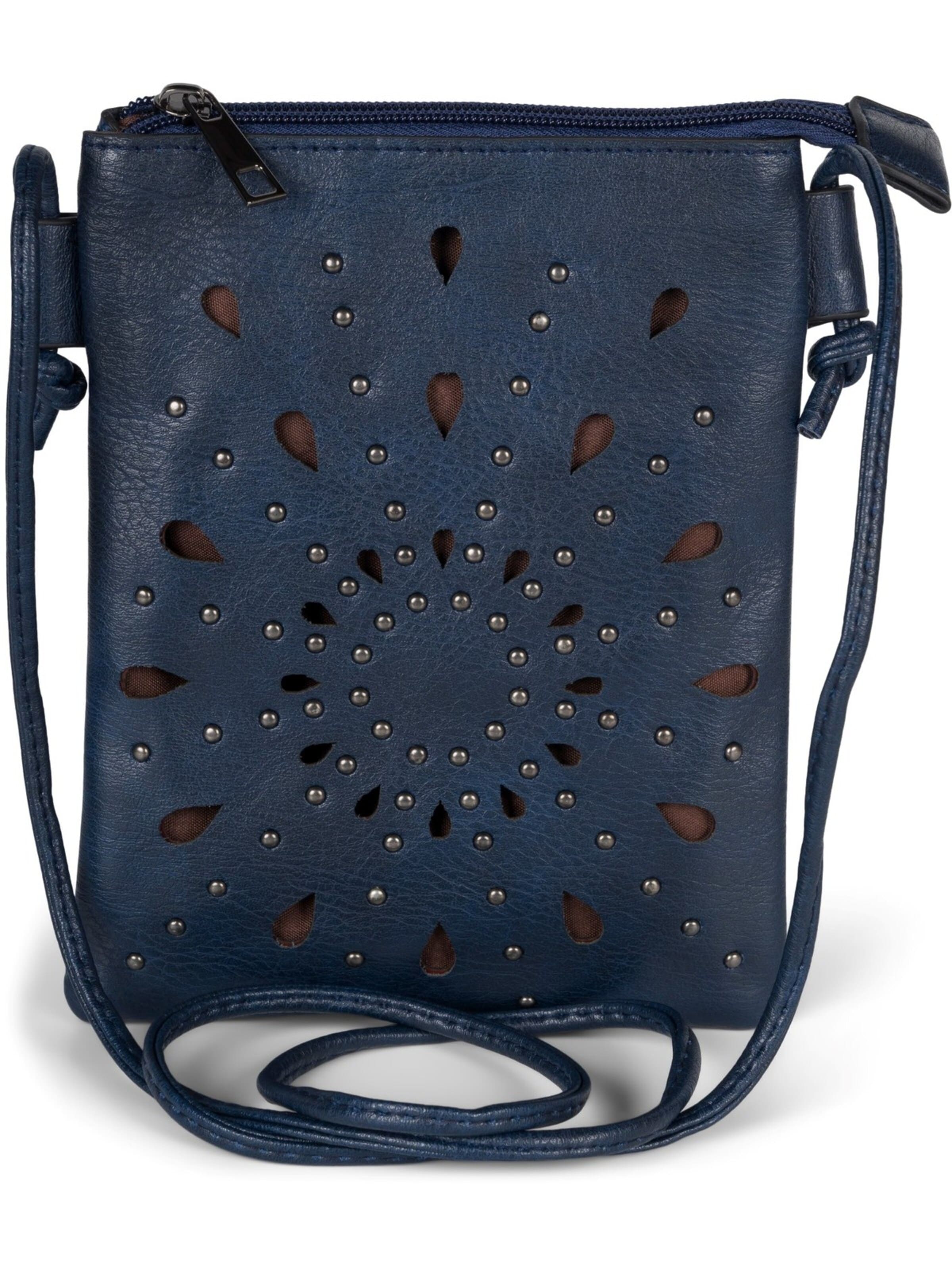 styleBREAKER Umhängetasche 'Mini Umhängetasche Blumen Cutouts und Nieten'‌‌‌‌‌ in Blau: Vorderseite