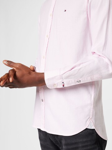 TOMMY HILFIGER Slim fit Button Up Shirt 'Dobby' in Pink