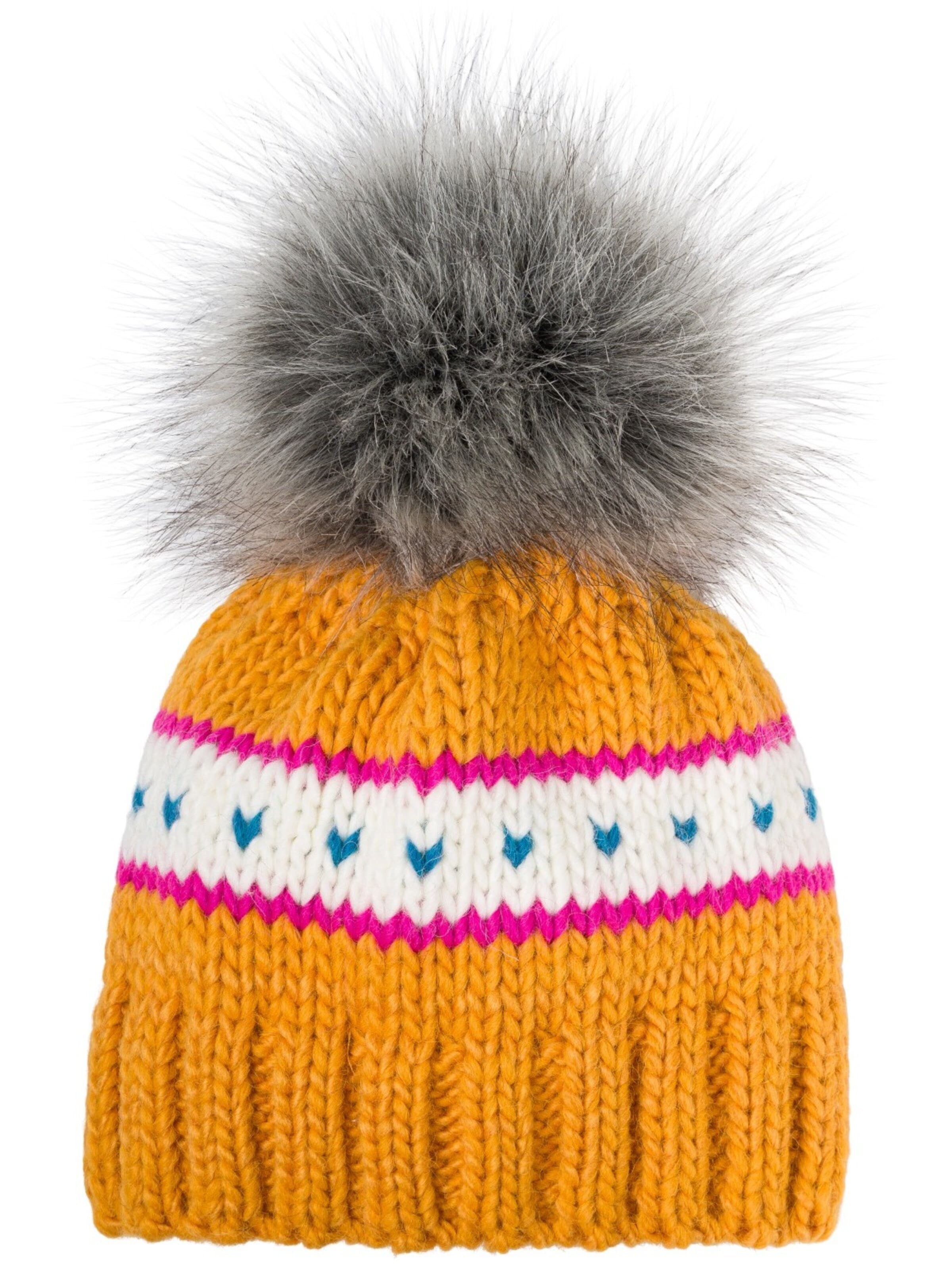 styleBREAKER Beanie 'Kinder Strick Bommelmütze Herzmuster' in 48-54 in Curry, Item view