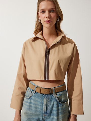 Happiness İstanbul Φθινοπωρινό και ανοιξιάτικο μπουφάν σε μπεζ: μπροστά