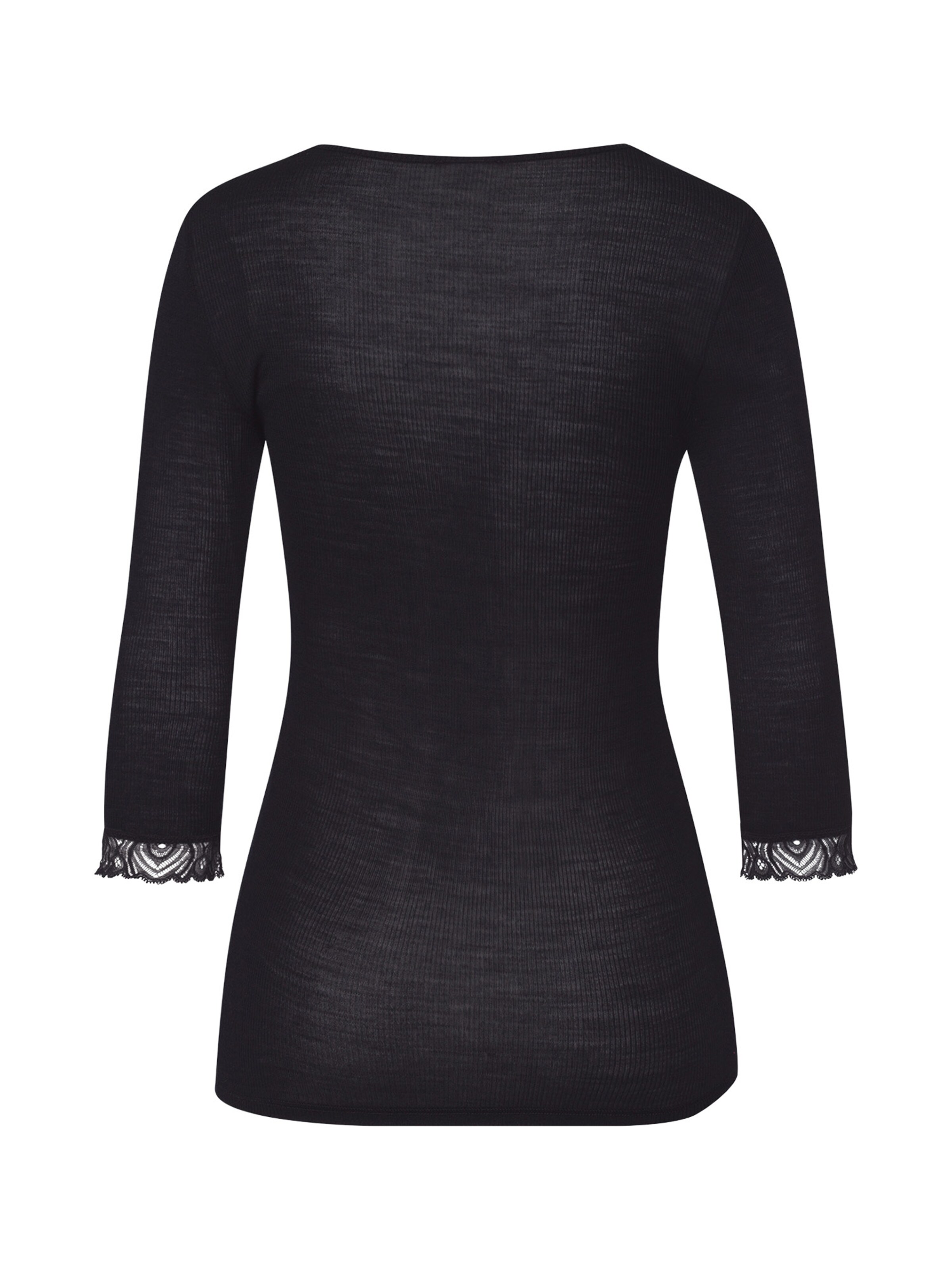 Hanro Slaapshirt ' Woolen Lace ' in Zwart