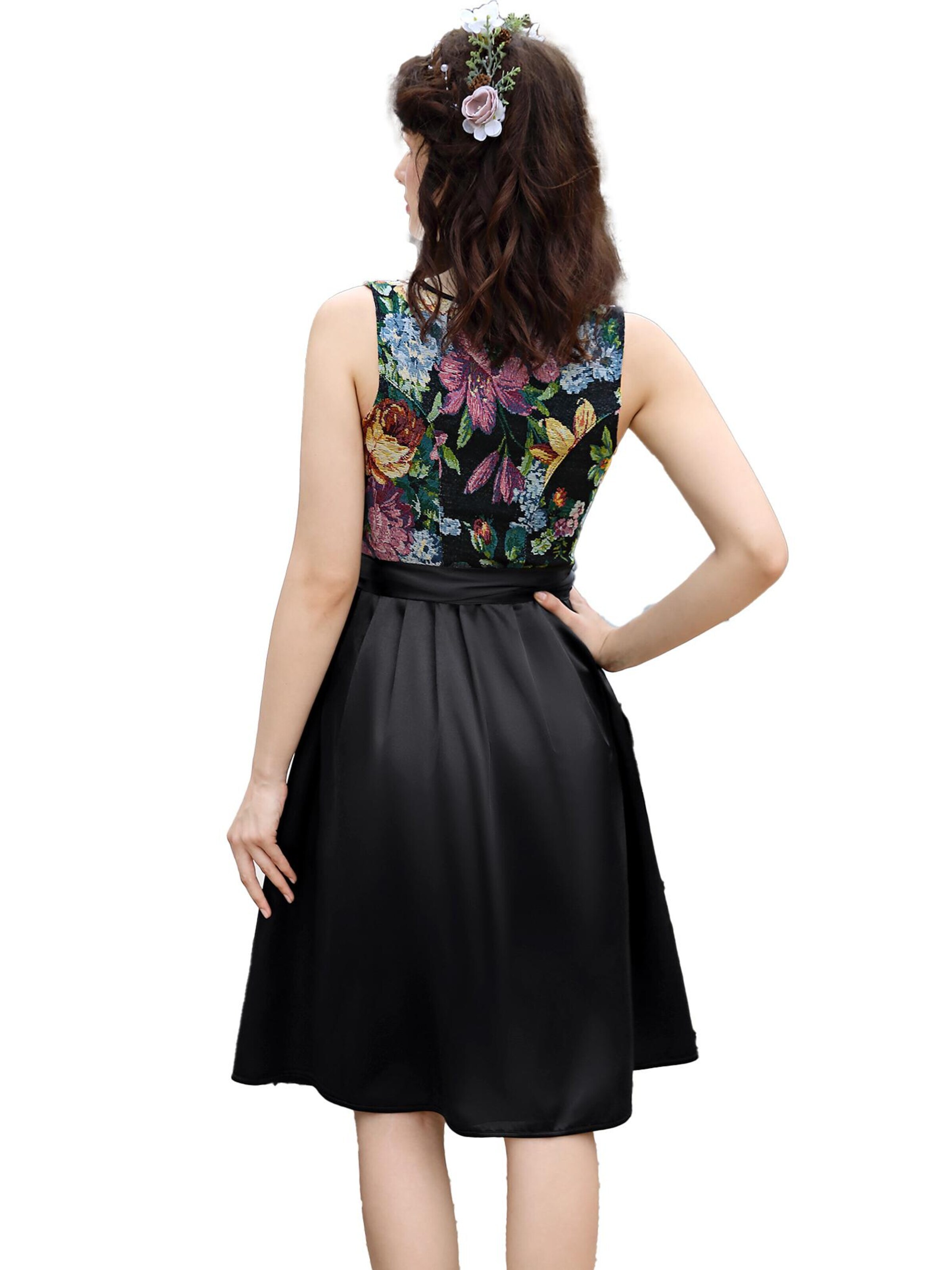 KoJooin Dirndl 'Damen 2-Teiliges Dirndl-Stil Set Mit Jacquardkleid, Satinakzenten Und Schürze' w kolorze czarny