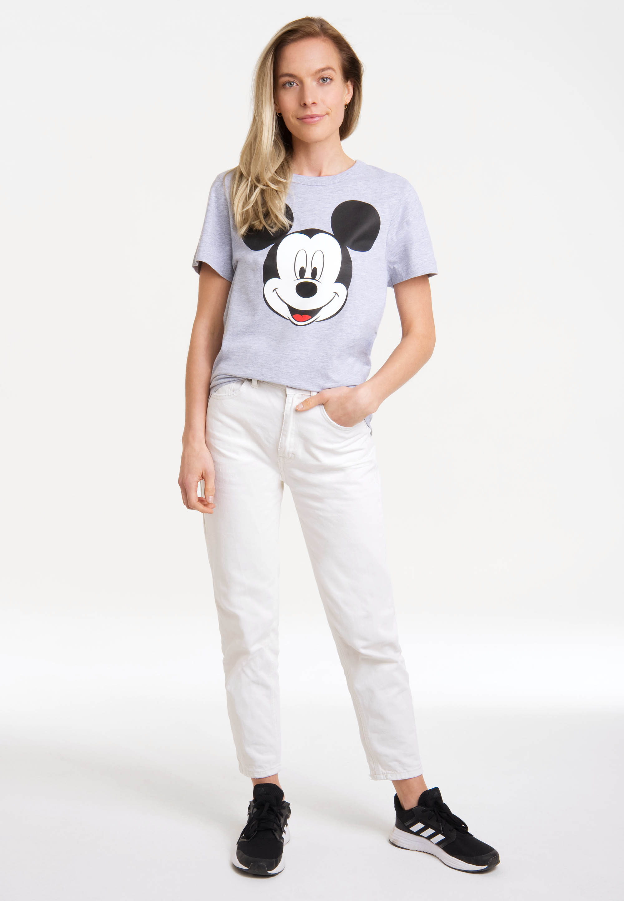 LOGOSHIRT T-Shirt Disney - Mickey Mouse Gesicht in Grau 