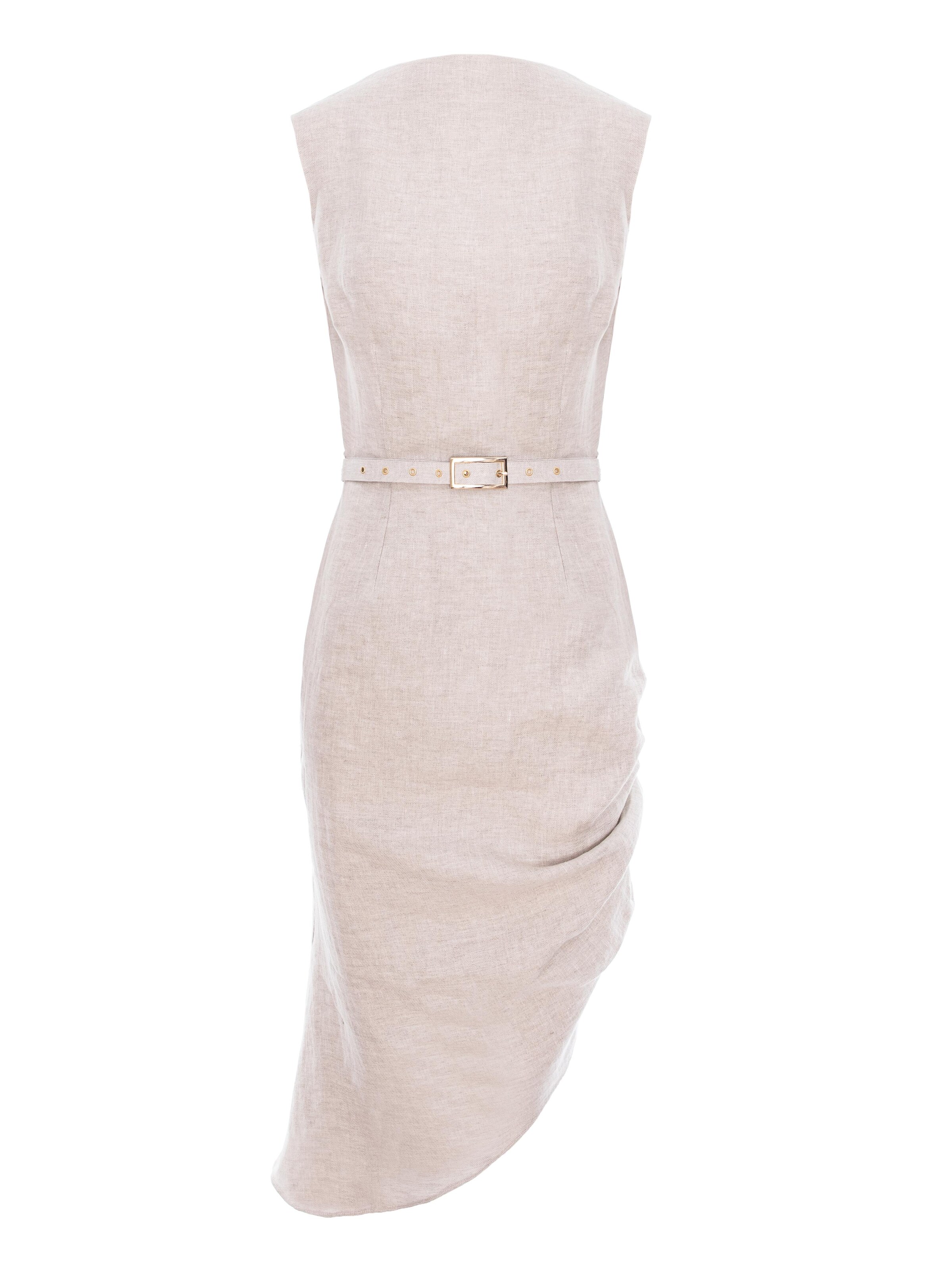 Robe 'Cowl Neckline Asymmetric Midi Dress' AVENUE N°29 en beige : devant