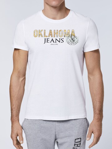 Oklahoma Jeans T-Shirt ' mit Label-Print im City-Map-Look ' in Weiß