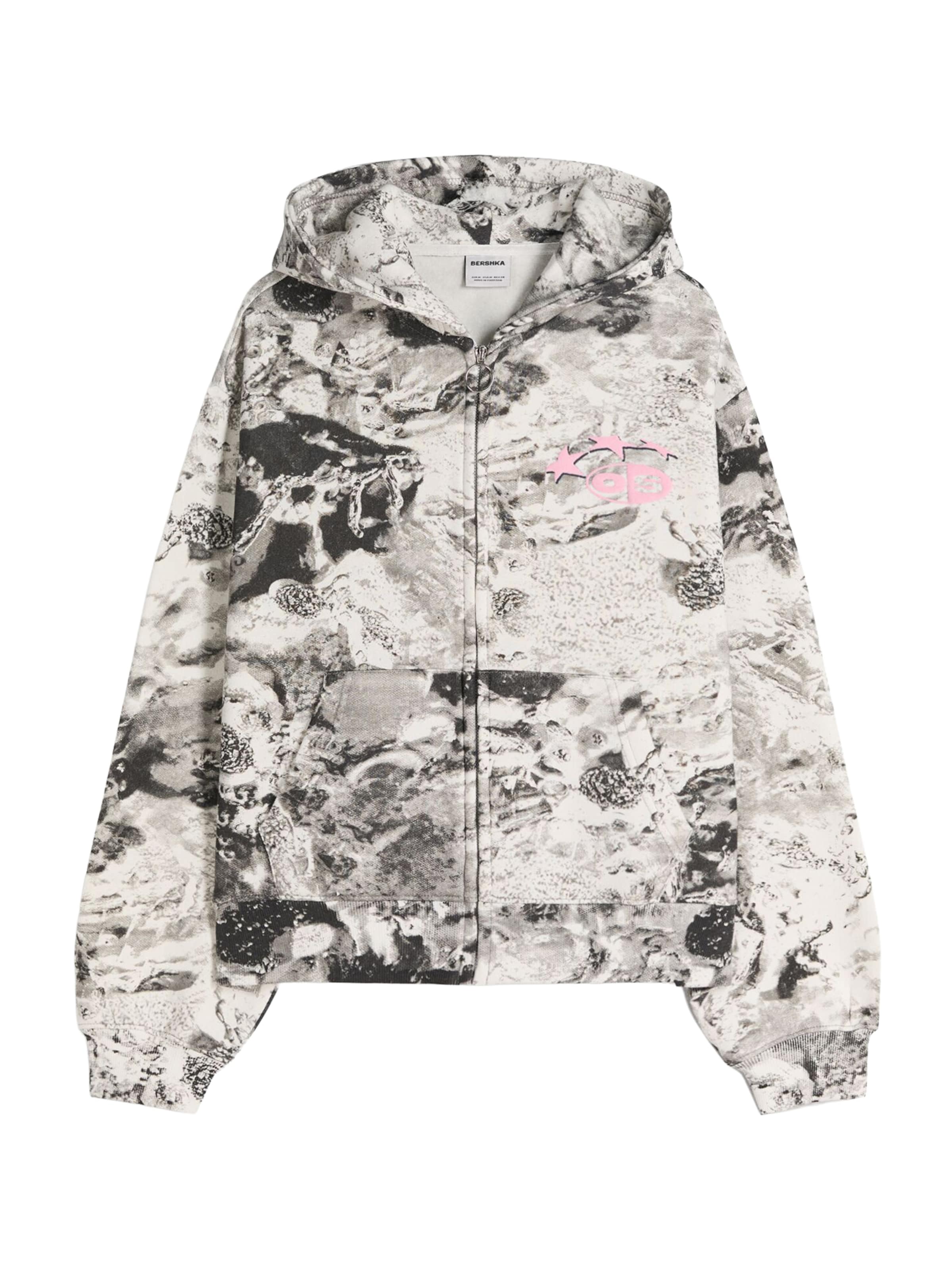 Bershka Collegetakki värissä harmaa / pastellinpinkki / musta / offwhite, Tuotenäkymä