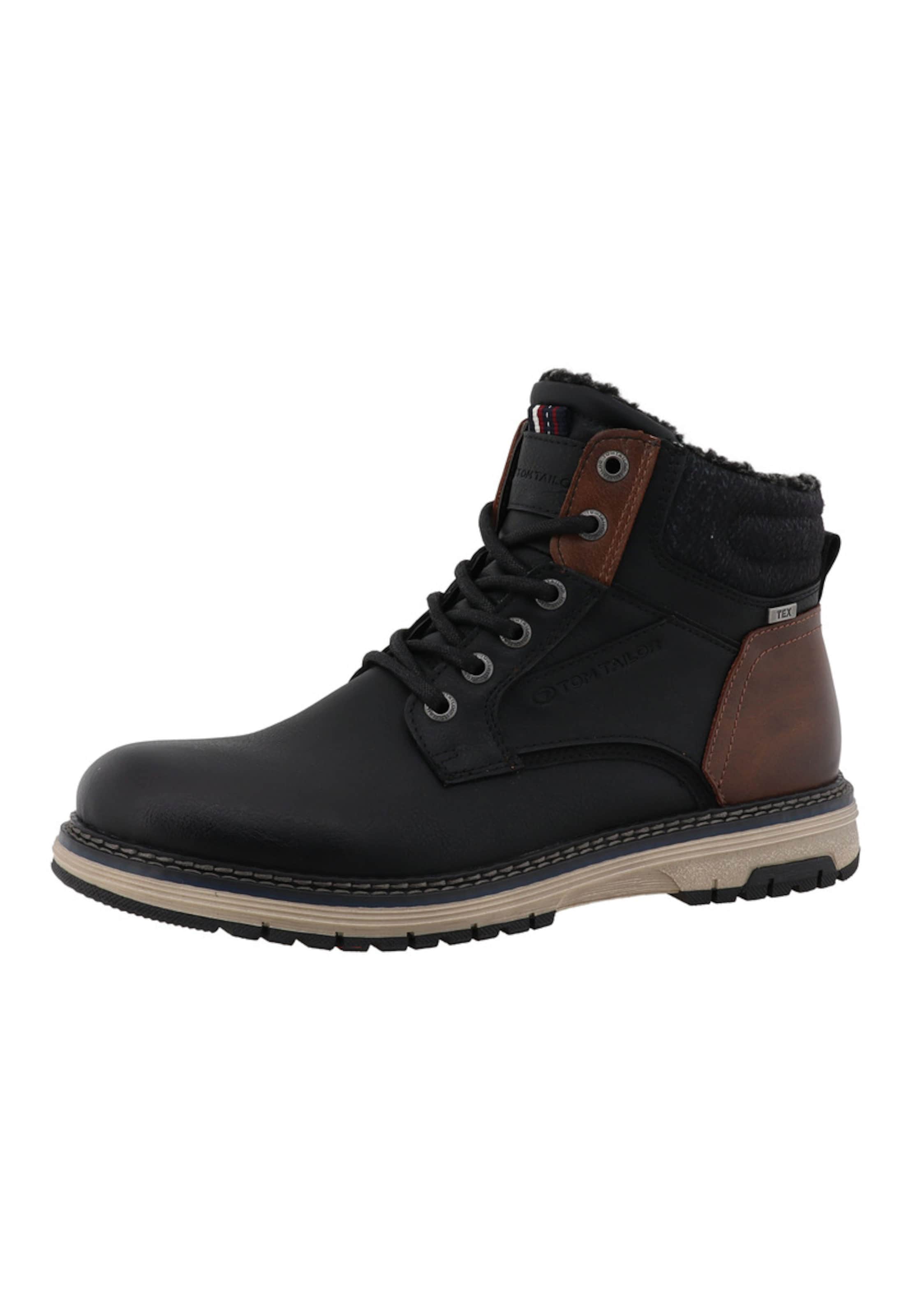 TOM TAILOR - Botas com atacadores em preto: frente