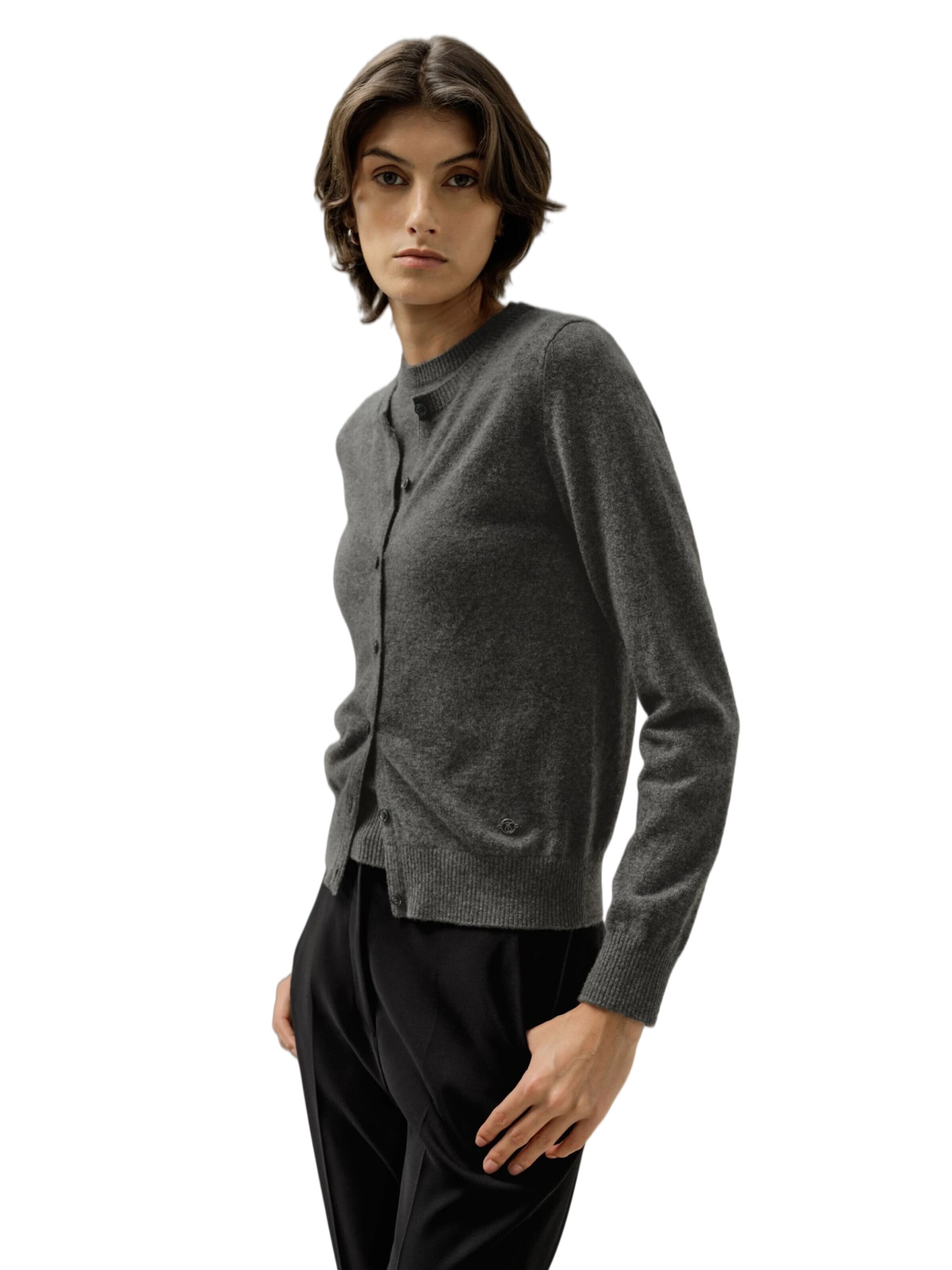 Lilysilk - Cárdigan 'Kaschmir Cardigan mit Rundhalsausschnitt' en gris