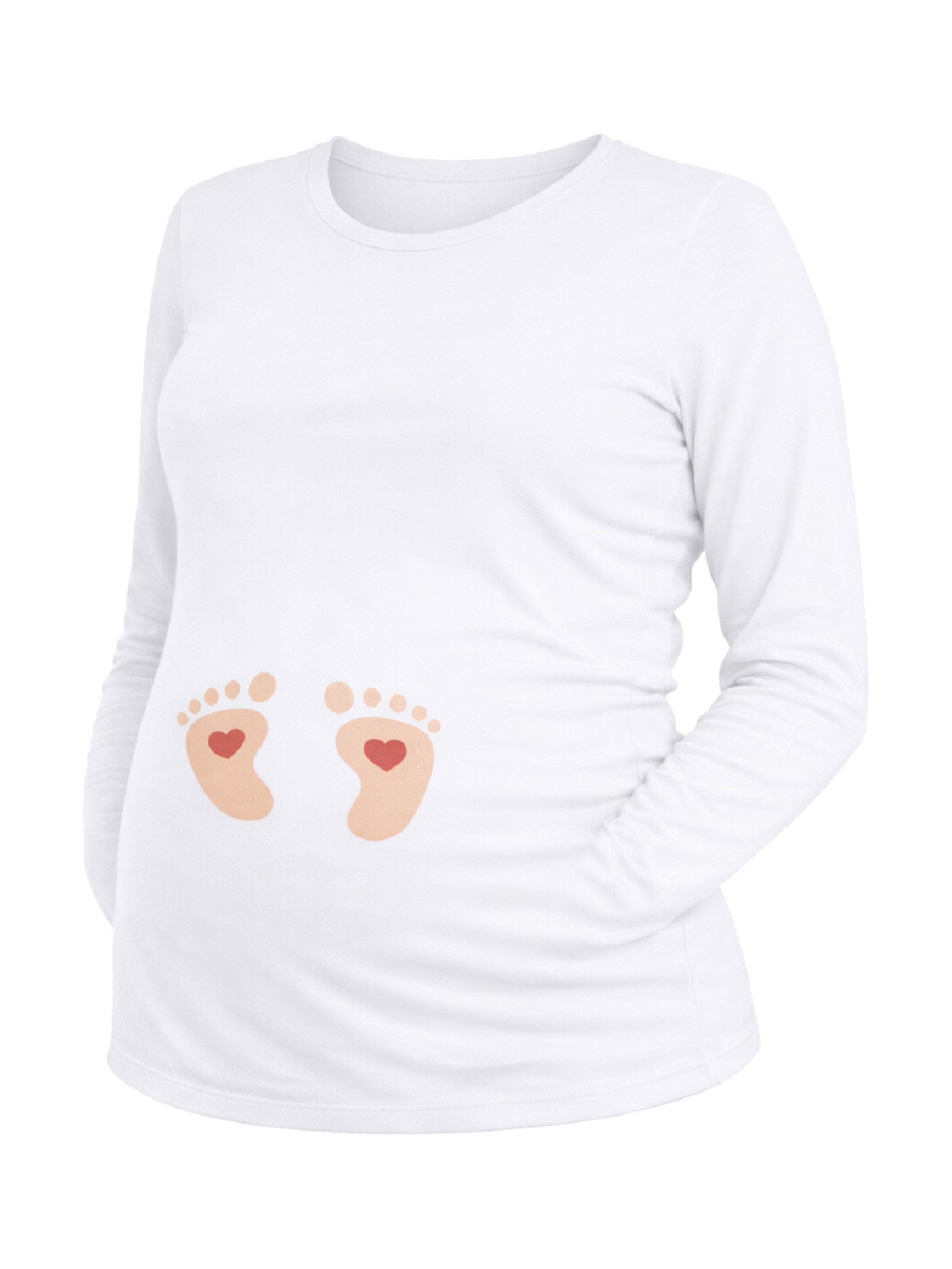 M.M.C. Shirt 'Baby Füße Umstandslangarmshirt' in White: front
