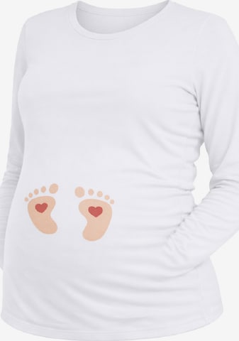 M.M.C. Shirt 'Baby Füße Umstandslangarmshirt' in White: front