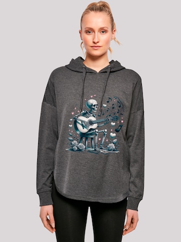 F4NT4STIC Sweatshirt 'Skelett spielt Gitarre, Musik, Liebe' in Grijs: voorkant