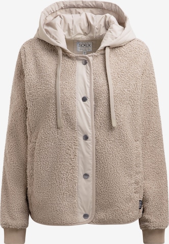 Soccx Bouclé-Blouson mit Kapuze im Materialmix in Braun: Vorderseite