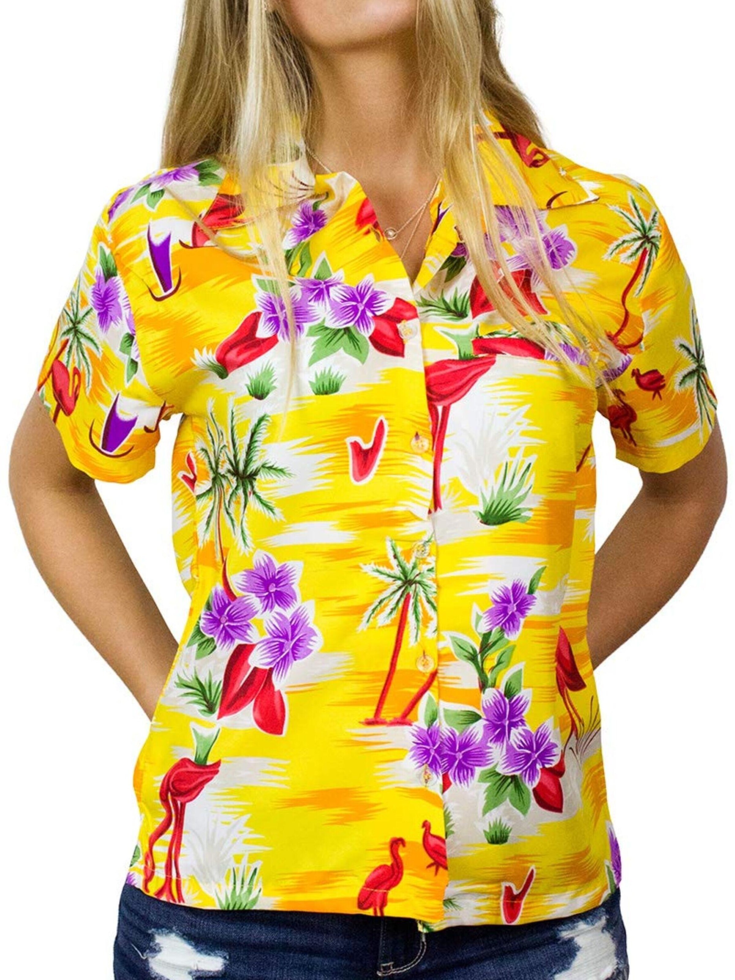 Camicia da donna 'Flamingos' di King Kameha in giallo