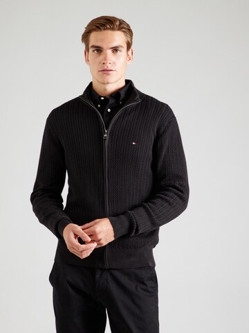 TOMMY HILFIGER Strickjacke 'Herringbone' in Schwarz: Vorderseite