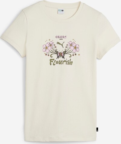 Marškinėliai 'GROW  FLOURISH' iš PUMA, spalva – žalia / rožių spalva / balta / vilnos balta, Prekių apžvalga
