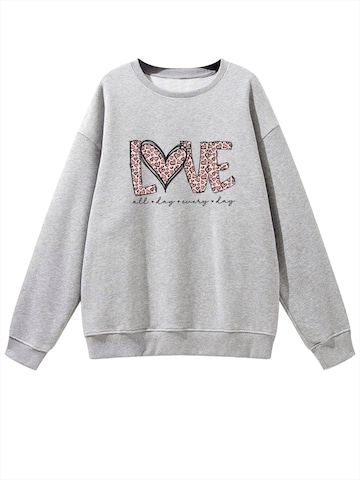 GORHEY - Sudadera 'Women's Pullover with Leopard Print Heart, Loose Fleece Pullover for Autumn/Winter' en gris