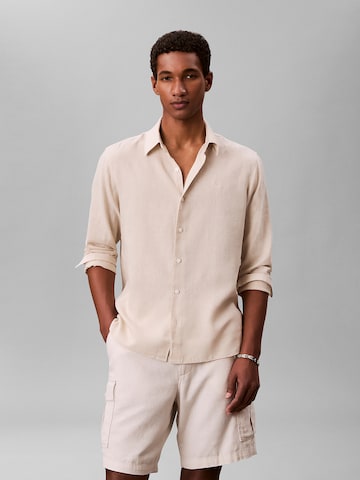 Calvin Klein Regular fit Button Up Shirt in Beige: front