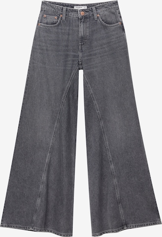 Pull&Bear Wide leg Jeans in Grijs: voorkant