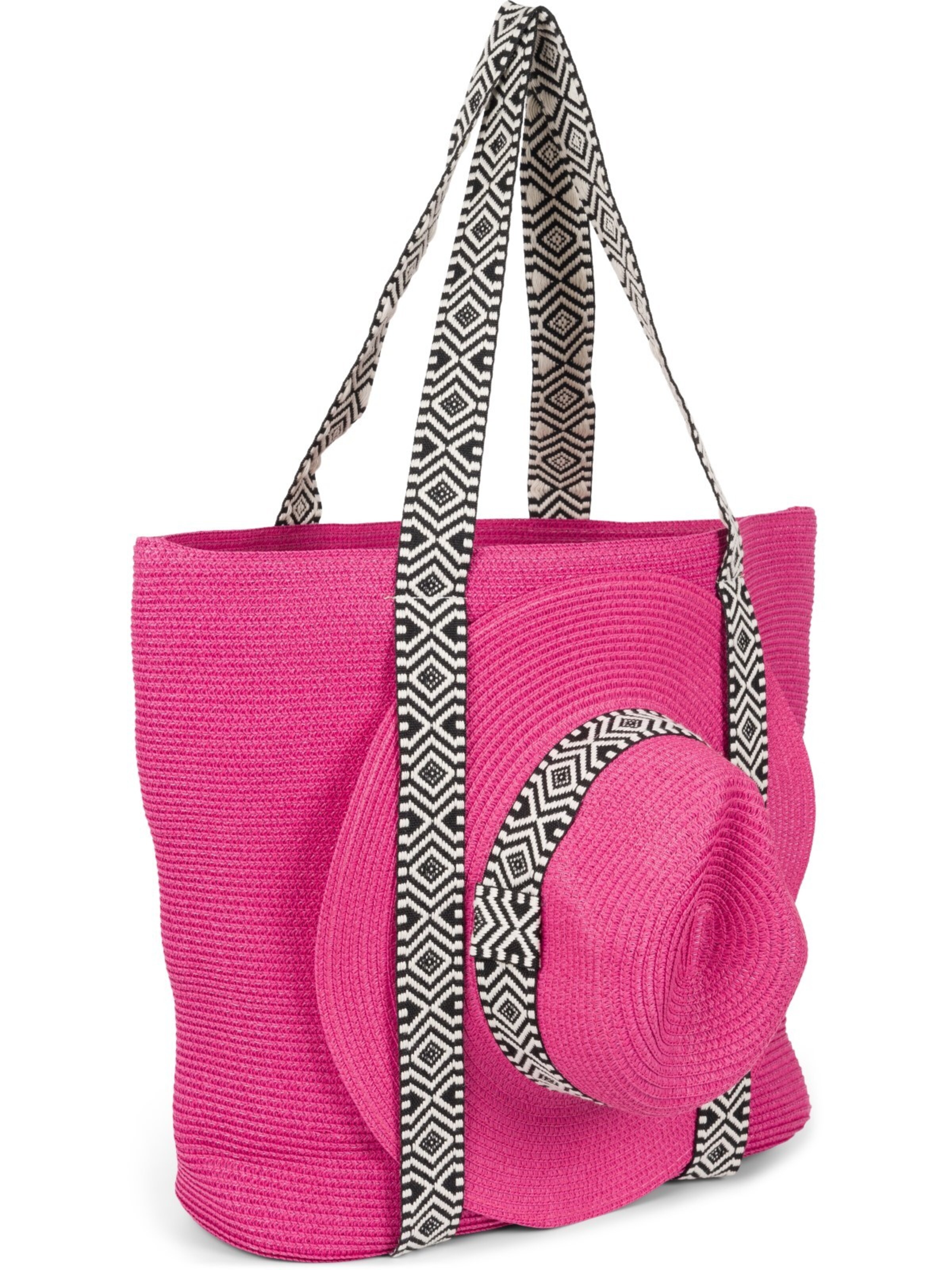 styleBREAKER Beach bag 'Papierstroh Strandtasche Azteken Muster' in Pink