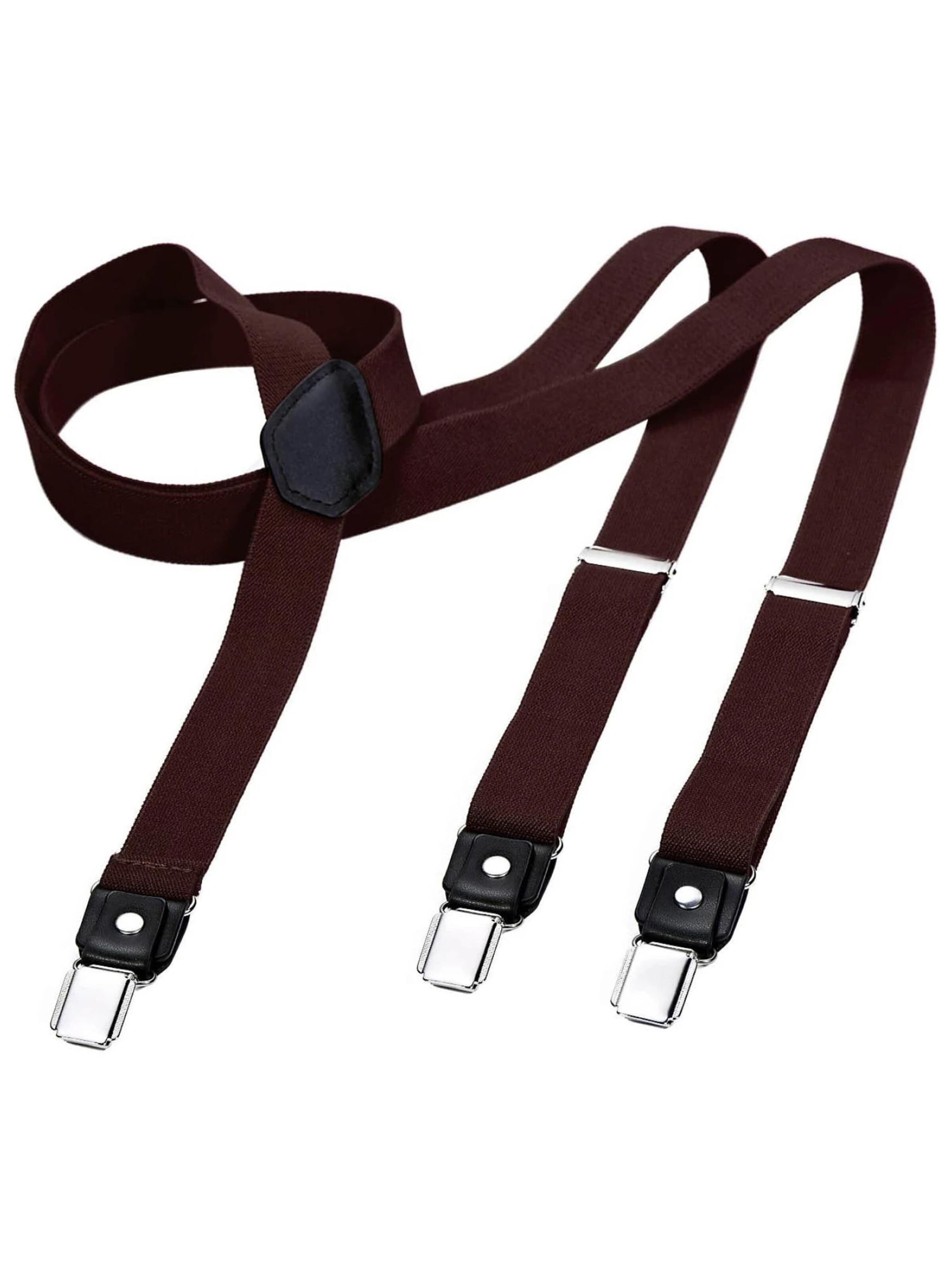DonDon Suspenders 'DonDon Hosenträger Herren schmal 2,5 cm gestreift blau rot Starke Clips für Anzug Jeans Chino' in Brown: front