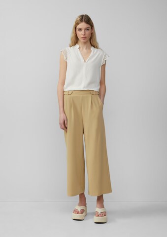 QS Wide leg Bandplooibroek in Beige: voorkant