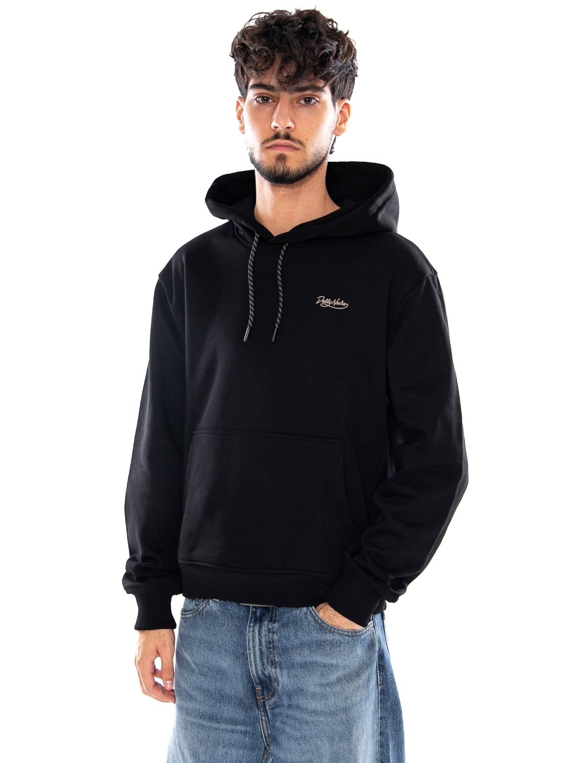Felpa 'ASSO DI DENARI HOODIE BLACK' di DOLLY NOIRE in nero: frontale