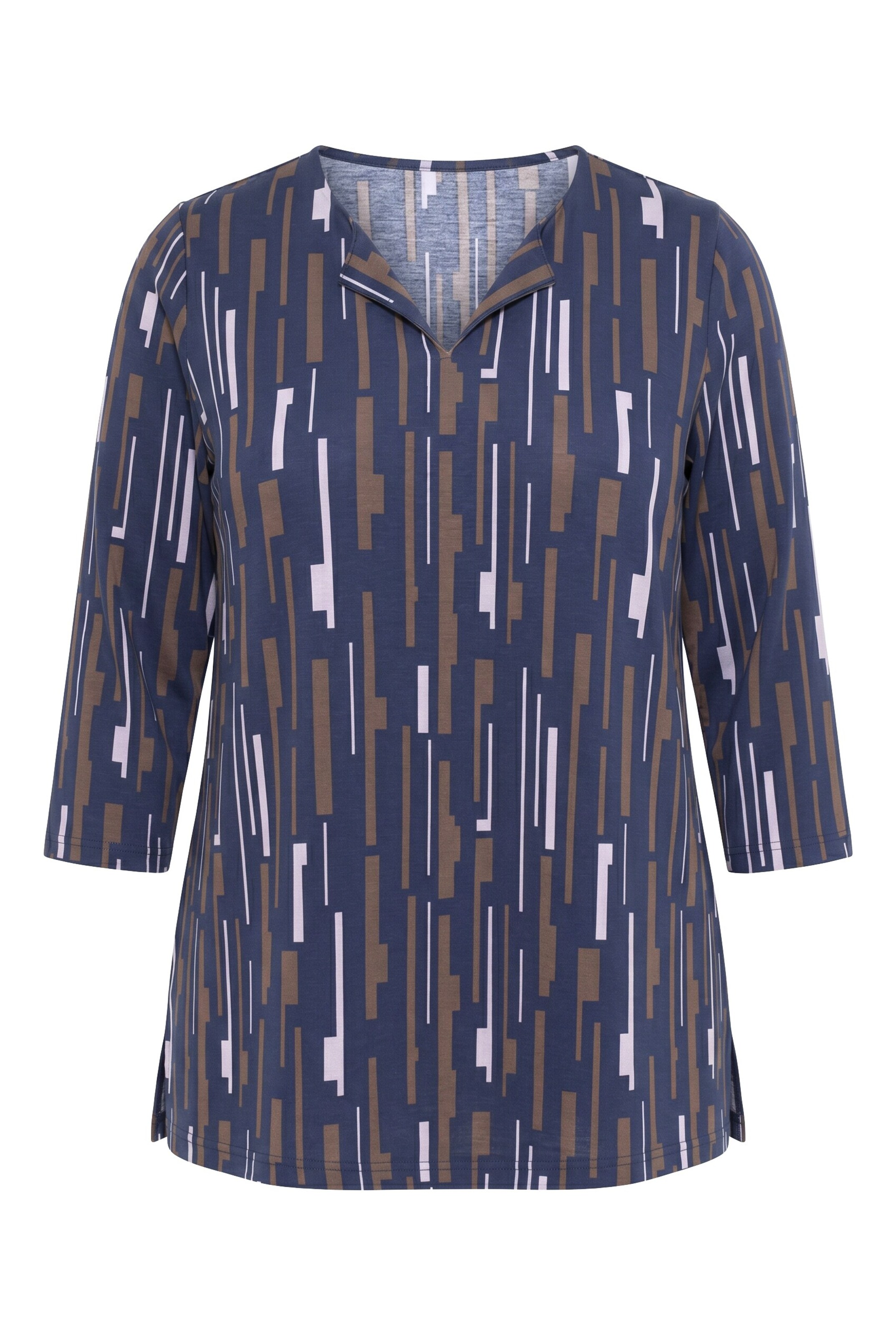 Ulla Popken Shirt in M-L in de kleur Navy / Bruin / Wit, Productweergave