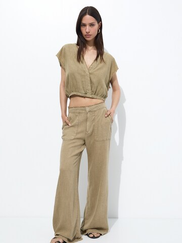 Pull&Bear Wide Leg Hose in Beige