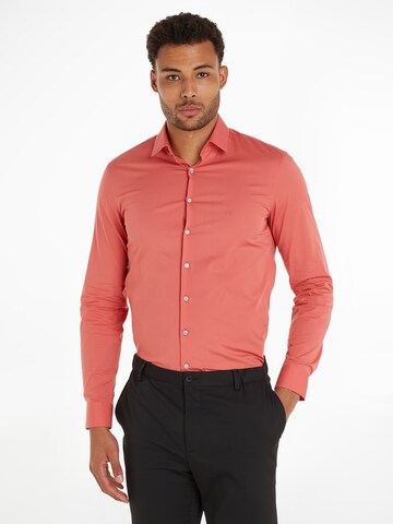 Calvin Klein Slim fit Business Shirt in Orange: front
