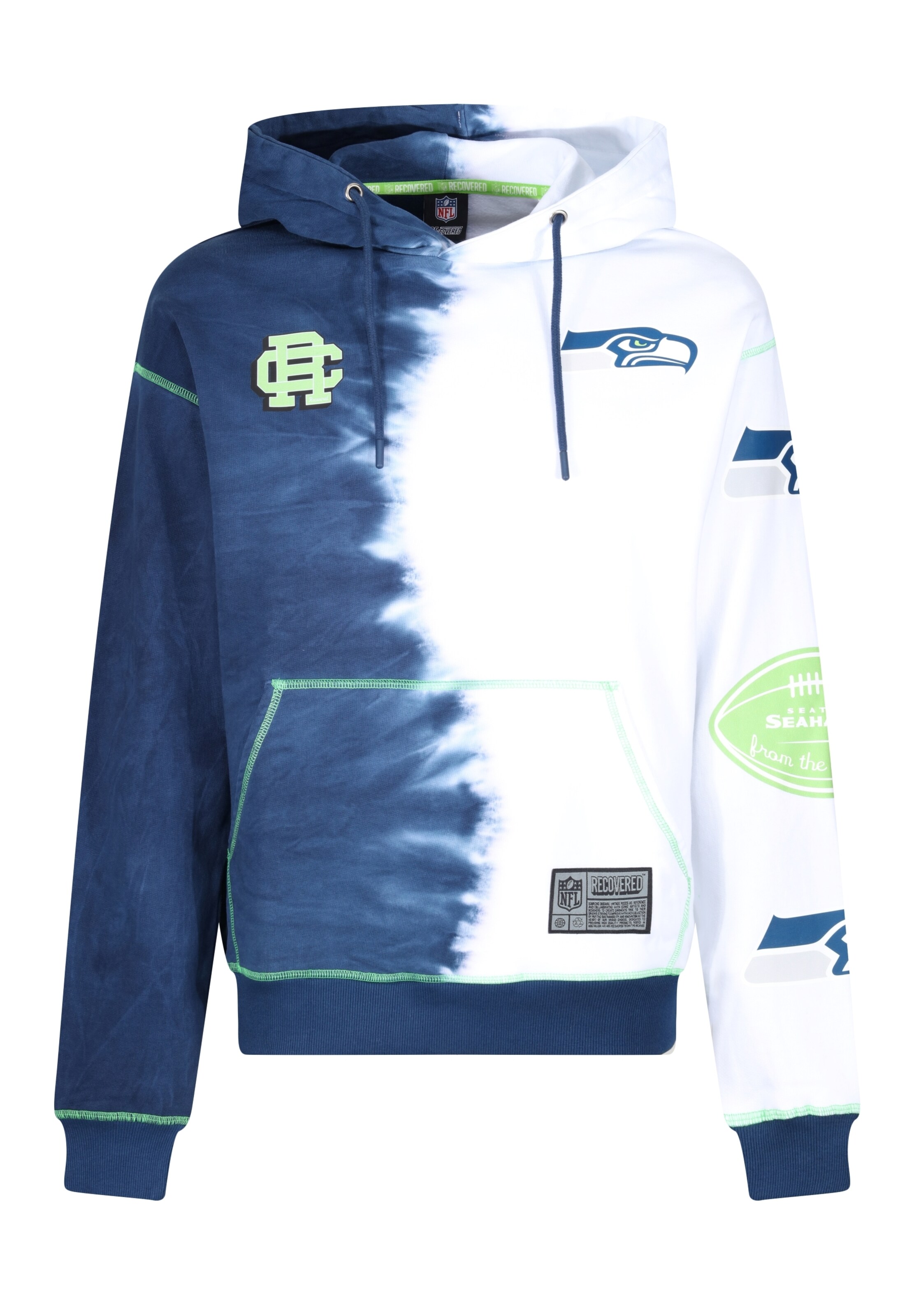 Recovered Kapuzenpullover 'NFL Seahawks Ink Dye Effect On' in Blau: Vorderseite