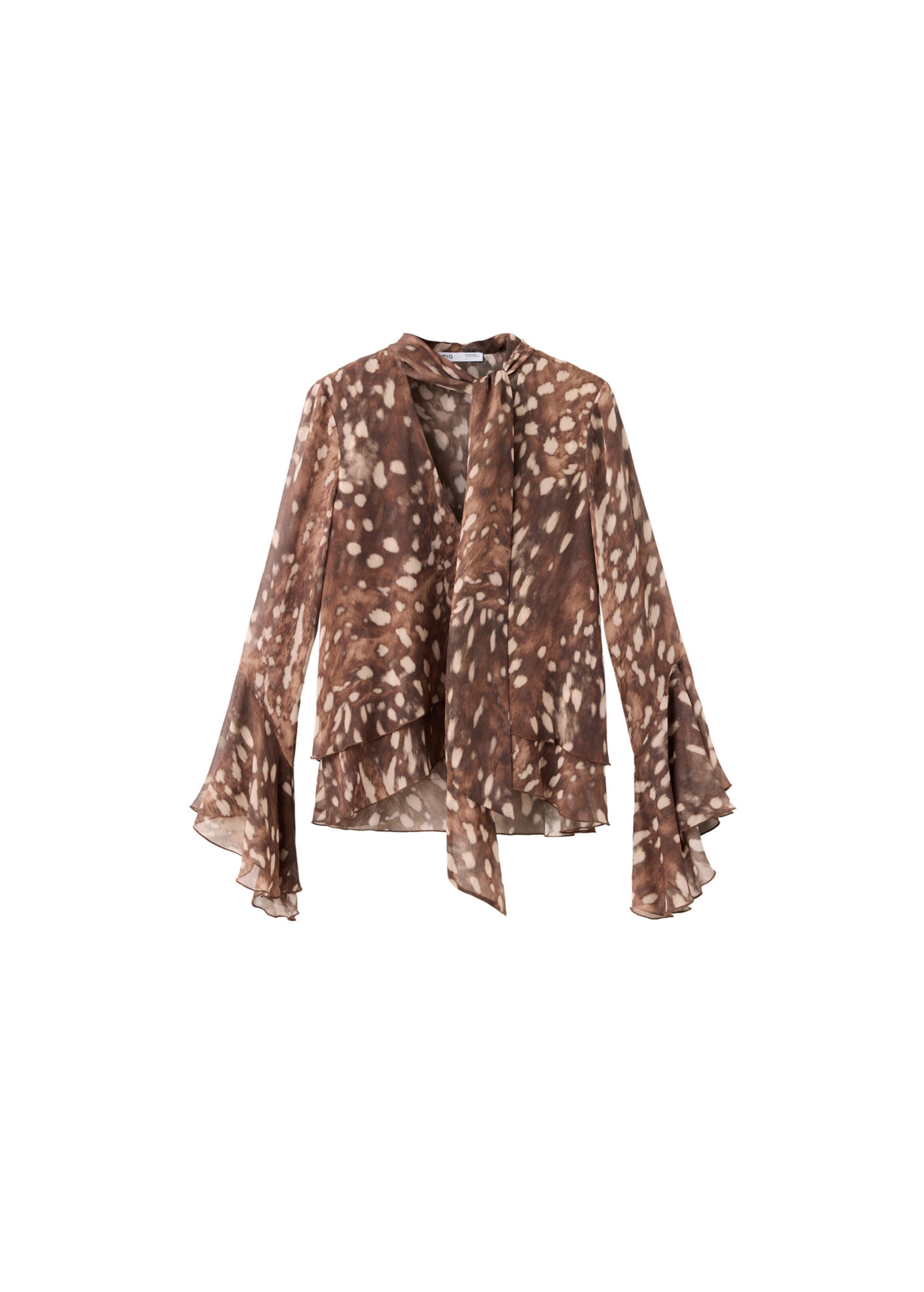 MANGO Blouse 'LIP' in XS in de kleur Beige / Bruin, Productweergave