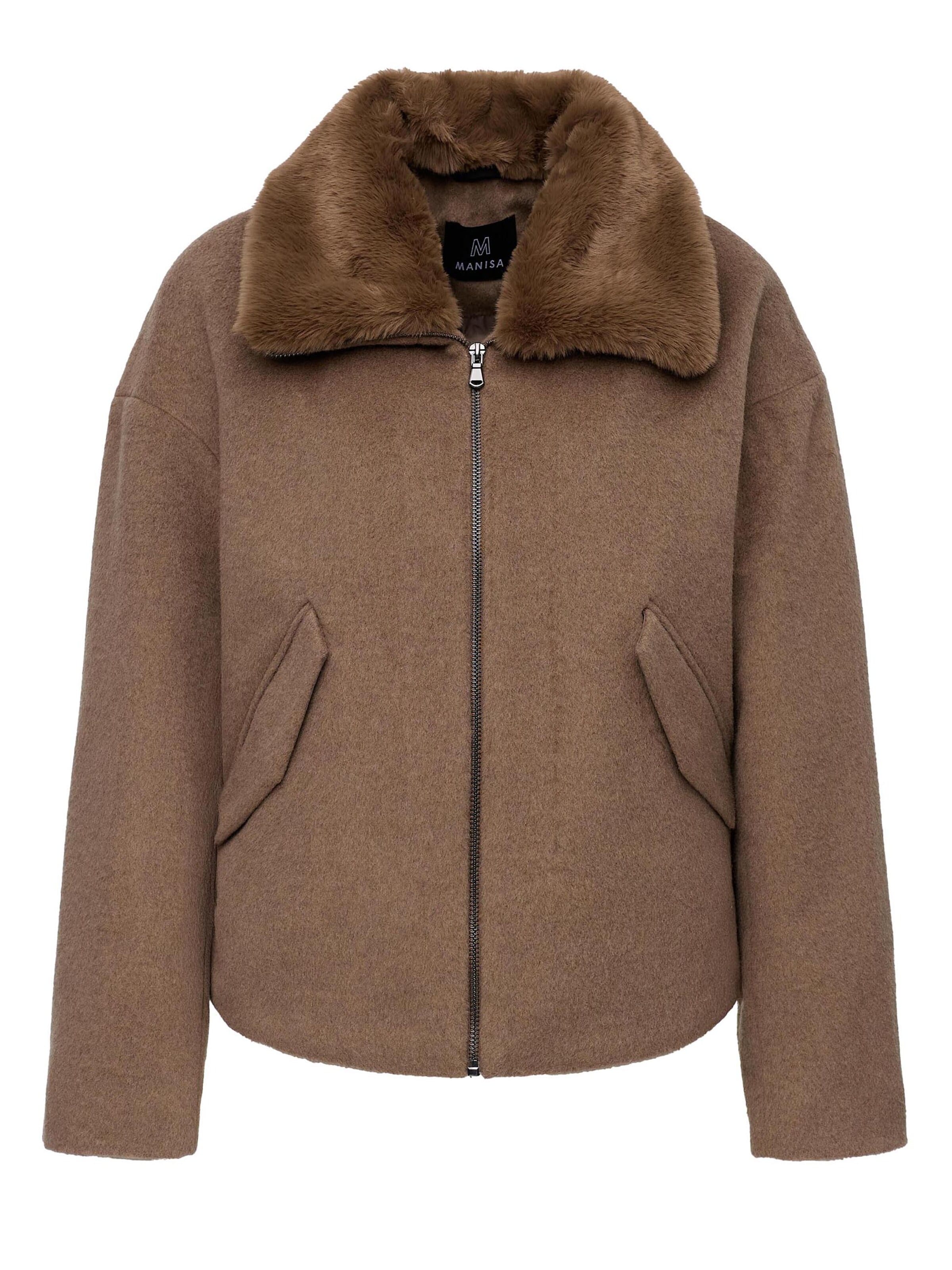 MANISA Between-season jacket 'Wolljacke' in Brown: front