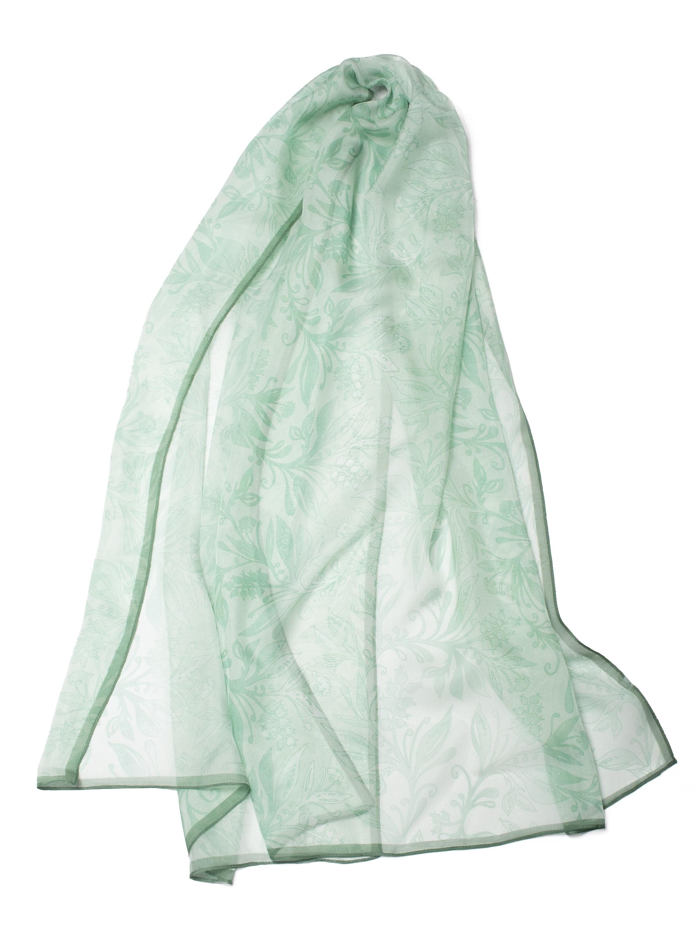 MayTree Schal 'Seidenchiffon zarte Blumen70 x 180 cm'‌‌ in Grün: Vorderseite