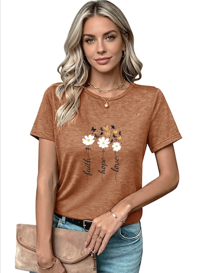 GORHEY Shirt 'Women's Summer Casual Color T-Shirt with  Daisy Print' in S/Regular in Bronze, Item view