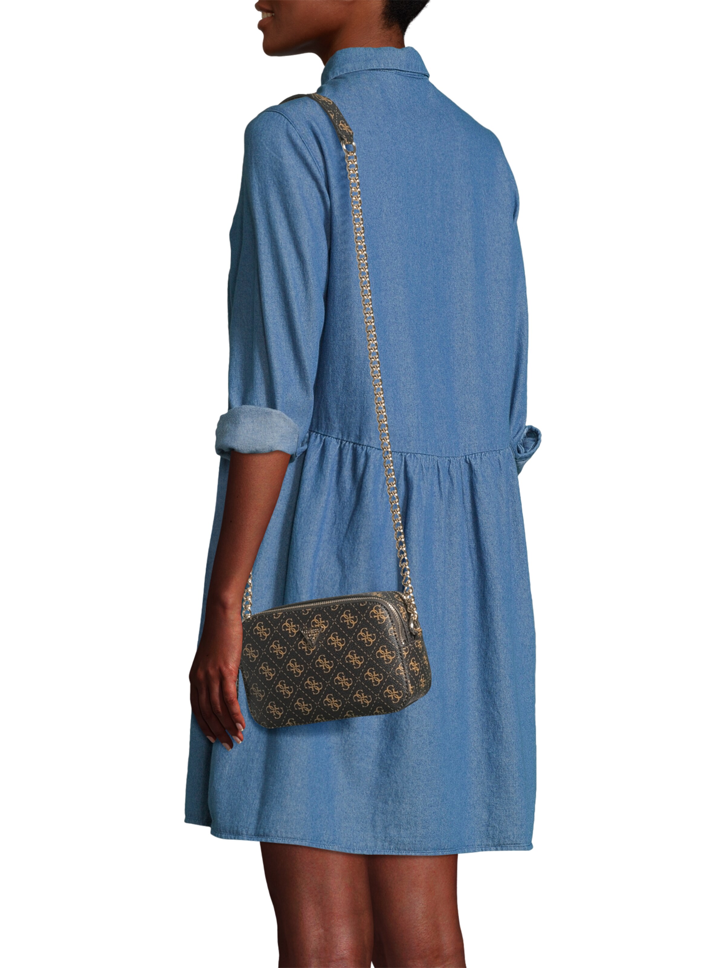 GUESS - Mala de ombro 'NOELLE II CROSSBODY CAMERA' em castanho: frente